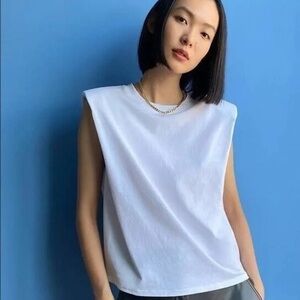 Babaton White Shoulder Pad Muscle Tee